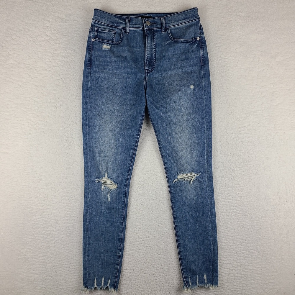 EXPRESS Jeans Womens 8 Blue Skinny High Rise Distress Medium‎ Wash Denim